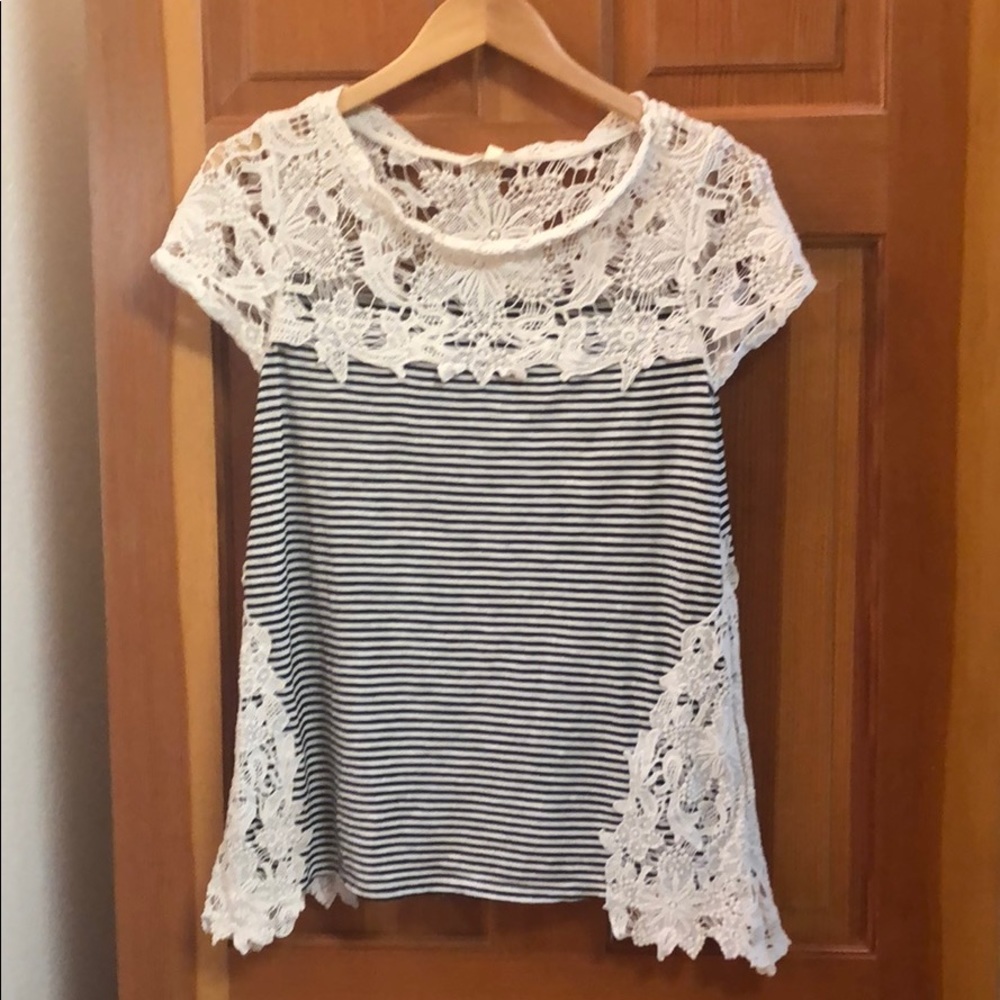 Anthropologie lace detail striped shirt